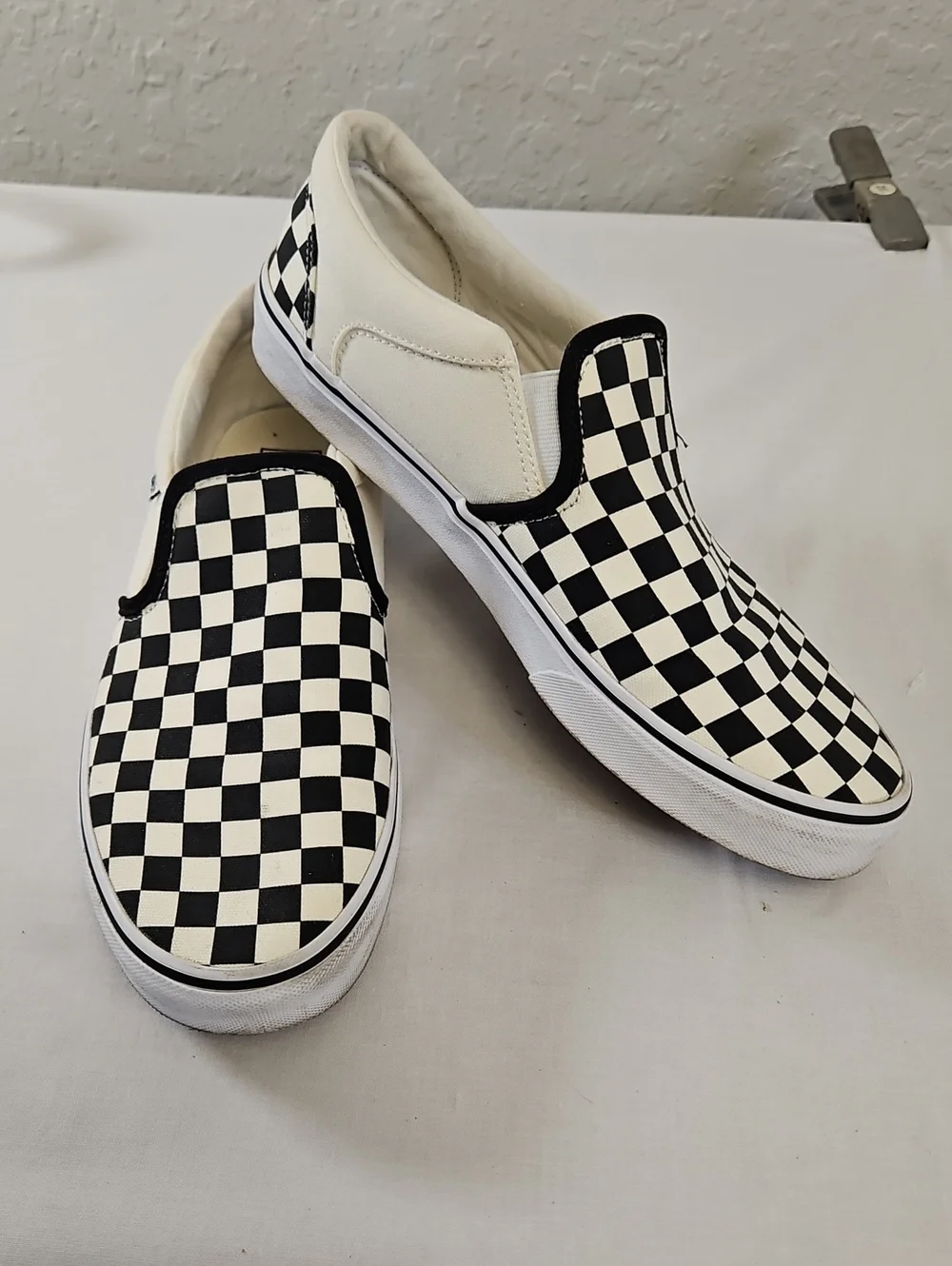 Vans Classic Slip-On Checkerboard Men’s Shoes - Black & White, Size 10